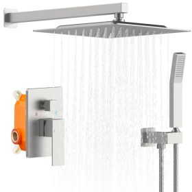 Shower System Shower Faucet Combo Set Wall Mounted with 12" Rainfall Shower Head and handheld shower faucet, Brushed Nickel Finish[Unable ship on (Option: As picture)