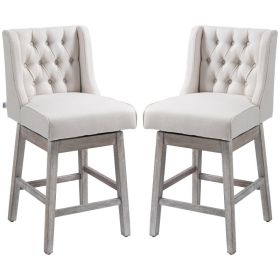 Swivel Bar Stools Set of 2, 27" Counter Height Stools with Linen Upholstery and Button Tufted Design for Kitchen (Option: Beige-780x620x500 mm)