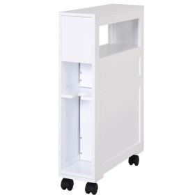 6.25" x 20.5" x 28.25" Wood Rolling Narrow Bathroom Side Storage Cabinet - White (Option: White-770x600x96 mm)