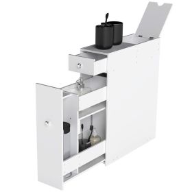 Bathroom Floor Organizer Free Standing Space Saving Narrow Storage Cabinet Bath Toilet Paper Holder with Drawers White (Option: White-725x550x100 mm)