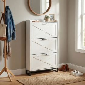 Barn Door Three-drawer Cabinet With Top Panel, Shoe Cabinet, Particleboard, 80x24x145cm, Distressed White (Option: defaulttitle)