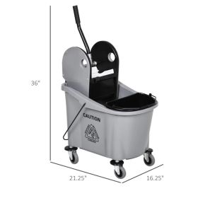 9.5 Gallon 38 Quart Mop Bucket With Wringer Cleaning Cart, 4 Moving Wheels, 2 Separate Buckets, & Mop-Handle Holder, Grey (Option: Black Grey)