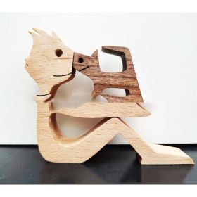 DIY Figurine Wood Dog Ornament Sculpture Home Decoration A Man A Dog Wood Sculpture Christmas Gifts Model Decor (Option: 17style)