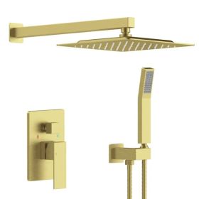 Shower System Shower Faucet Combo Set Wall Mounted with 10" Rainfall Shower Head and handheld shower faucet, Brushed Gold Finish with Brass Valve (Option: As picture)