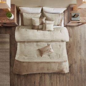 7 Piece Faux Suede Comforter Set (Option: Tan-Queen)