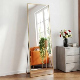 59X16" Full Length Mirror with Stand Floor Mirror with Aluminum Alloy Frame Body Wall-Mounted Mirrors For Bedroom Bathroom (Option: Gold-rect-59IN)
