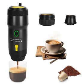 1Pc Portable Electric Espresso Machine Cordless Coffee Maker Self Heating Car Espresso Maker With Anti Dry Burn Fit For Ground Coffee NS DG Capsu (Option: Black)