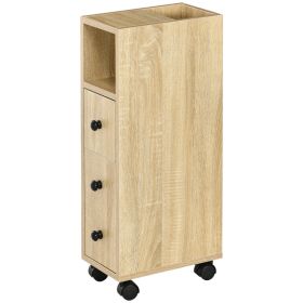 Freestanding Compact Design Bathroom Cabinet with 2 Open Cabinets, 1 Door Cabinet, 1 Drawer and 4 Rolling Wheels, Oak Grain Color (Option: Oak-720x390x140 mm)