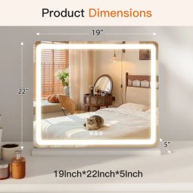 LED Vanity Mirror with Lights Aluminum Frame Bathroom Mirror Dimmable 3 Color Modes Makeup Mirror Memory Function Bedroom (Option: 19" x 22")