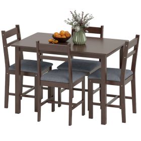 5-Piece Solid Wood Dining Table Set for 4, Farmhouse Kitchen Table with Upholstered Chairs for Dining Room, Walnut (Option: Walnut and Gray-1179x775x205 mm)