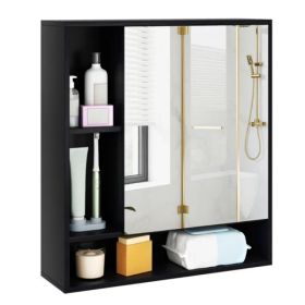 2 In 1 Mirrored Bathroom Wall Cabinet, Space-Saving Medicine Cabinet With Hidden Storage & Shelves - Black (Option: defaulttitle)