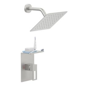 Shower Faucet With Storage Rack 8-inch Rain Shower Head Shower decoration kit with single spray shower head Shower Faucet Set Complete Brushed Ni (Option: As picture)