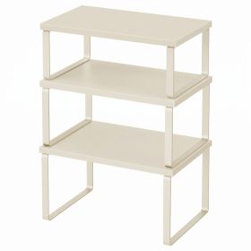Cabinet Organizer Shelf, Set Of 3 Stackable Tiered Spice Rack, Expandable Shelf Riser, White (Option: White-29.7x19.5x15.8cm)