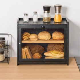 Double Layer Bread Box For Kitchen Counter Bamboo Storage Bread Container Black (Option: Black)