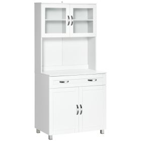 67" Buffet with Hutch, Modern Kitchen Pantry, Freestanding Storage Cabinet with Framed Glass Doors, Shelves and Drawers, White (Option: White-1010x495x215 mm)