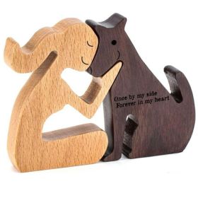 DIY Figurine Wood Dog Ornament Sculpture Home Decoration A Man A Dog Wood Sculpture Christmas Gifts Model Decor (Option: Q)