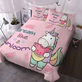 3 Pieces Unicorn Watermelon Duvet Cover Set for Comforter Bedding Queen Size Pink (Option: As picture)