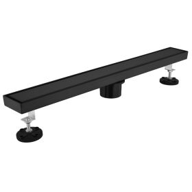 28 Inch Linear Shower Drain with 2-in-1 Flat & Tile Insert Removable Cover, 304 Stainless Steel with Hair Strainer and Leveling Feet, Matte Black (Option: 81285707)