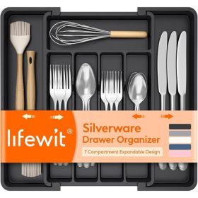 Expandable Silverware Drawer Organizer, Adjustable Kitchen Utensil Tray With Multiple Compartments For Forks, Spoons And Knives (Option: Black)