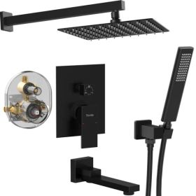 Male NPT Folding Bathtub Shower Faucet, Rain Shower Head System with Bath Tub Faucet Set and Handheld for Bathroom, Matte Black 3 Function Tub Sh (Option: As picture)