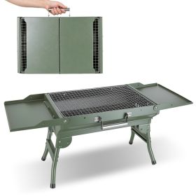Foldable Charcoal Grill Portable BBQ Grill With Storage Shelf, Carry Handle, Air Vent Design, Chrome-Plated Grill Grate, 10 Skewers, Outdoor Barb (Option: Army Green)