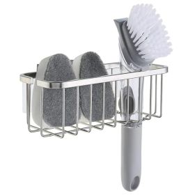 Kitchen And Bathroom Sink Sponge Holder, 7.4x3.3x2.75 Inch Organizer With Adhesive Mount And Additional Suction Cup, Sponge And Brush Holder (Option: MULTI)