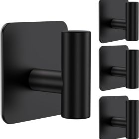 4 Pack Large Heavy Duty Wall Hooks 26lb Max Stainless Steel Adhesive Towel Hooks Matte Black For Bathroom Kitchen Door Coats Robes (Option: Black)