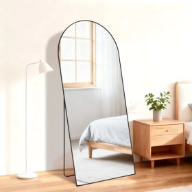 65"x24" Floor Mirror with Aluminum Alloy Frame  Full Length Mirror with Stand Body Wall-Mounted Mirrors For Bedroom Bathroom (Option: black/24x65--arched)