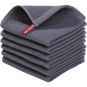 Cotton Waffle Weave Kitchen Dish Cloths, 6 Pack, Absorbent Reusable Cleaning Towels For Kitchen, Dishes, Counters & Home (Option: Grey)