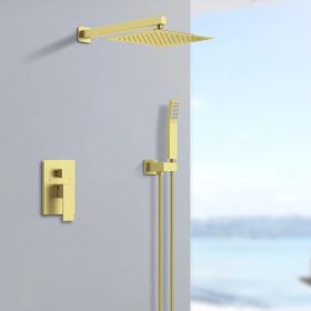 Shower System Shower Faucet Combo Set Wall Mounted with 12" Rainfall Shower Head and handheld shower faucet, Brushed Gold Finish with Brass Valve (Option: Gold)