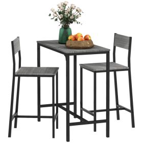 3 Piece Bar Table and Chairs, Industrial Dining Table Set for 2, Counter Height Kitchen Table with Bar stools, Breakfast Table Set for 2 for Sma (Option: Gray-1110x530x210 mm)
