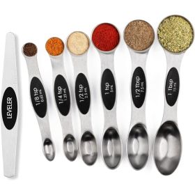Stainless Steel Magnetic Measuring Spoons Set With Leveler Stackable Metal Tablespoon Measures For Baking Cooking And Spice Jars Kitchen Tool (Option: Silver)