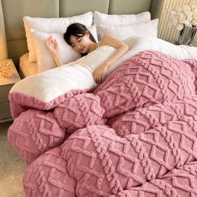 1PC Dual Sided Sherpa Comforter, Thick Warm Fleece Bed Blanket For All Season, Soft Plush Bedding For Bedroom (Option: Pink-68x90 in)
