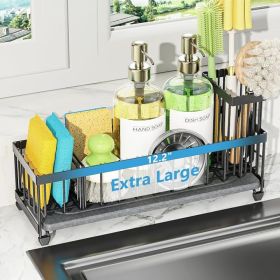 Extra Large Kitchen Sink Caddy Organizer With Drying Stone Sponge Holder Dish Brush Storage Countertop Organizer (Option: Black)