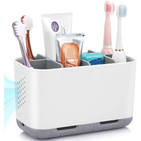 Toothbrush And Toothpaste Holder With Drainage, Adjustable Dividers, Anti Slip Bathroom Countertop Caddy, Gray (Option: MULTI)