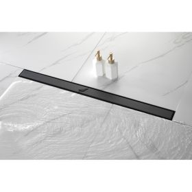 36 Inch Linear Shower Drain with 2-in-1 Flat & Tile Insert Removable Cover, 304 Stainless Steel with Hair Strainer and Leveling Feet, Matte Black (Option: 70482321)