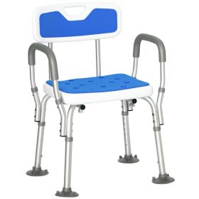 EVA Padded Shower Chair with Arms and Back, Bath Seat with Adjustable Height, Anti-slip Shower Bench for Seniors and Disabled, Tool-Free Assembl (Option: Blue-410x130x585 mm)