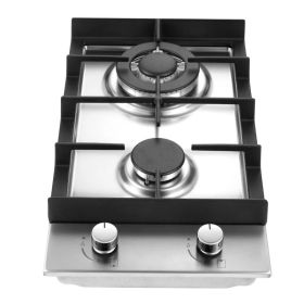 2-Burners Gas Cooktop 12in Eascookchef Stainless Steel NG/LPG Convertible (Option: 12Inch)