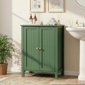 Forest Green MDF Painted With Vertical Stripes, 60*30*80cm, Double Door Bathroom Vanity (Option: defaulttitle)