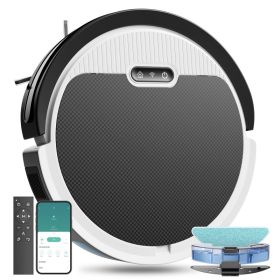 Robot Vacuum And Mop, 3 In 1 Combo Cleaner For Home With Pet Hair And Hard Floor, 5000Pa Suction, 120 Mins Run Time,Self-Charging,Super Thin Body (Color: Black White)