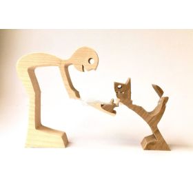 DIY Figurine Wood Dog Ornament Sculpture Home Decoration A Man A Dog Wood Sculpture Christmas Gifts Model Decor (Option: 2style)