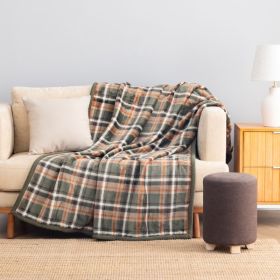50x70 Inch Reversible Plush Sherpa Throw Blanket, Green Plaid (Option: MULTI)
