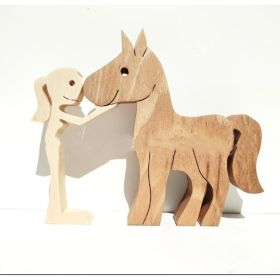 DIY Figurine Wood Dog Ornament Sculpture Home Decoration A Man A Dog Wood Sculpture Christmas Gifts Model Decor (Option: 4style)