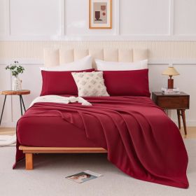 Four-piece Bed Set, Q (Option: Wine Red)