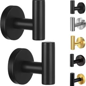 2 Pack Matte Black Towel Hooks Wall Mount Stainless Steel Heavy Duty Robe Hooks For Bathroom Kitchen Bedroom Hotel Pool And Door Drilling (Option: 2pcs black)