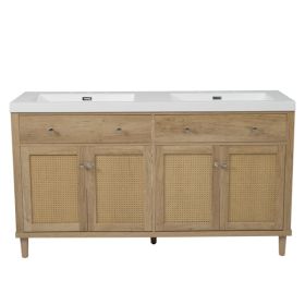 60 Inch Bathroom Vanity With Double Sink ( SMC Sink ), Large Storage Space With 2 Tip-Out Trays / Flip-Out Drawers And 4 Soft Closing Doors, Soli (Option: defaulttitle)