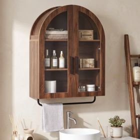 Arched Ceiling 2 Glass Doors 3 Shelves Bathroom Vanity MDF Melamine-Faced Bathroom Vanity with Towel Bar 23.62*9.45*31.5in Walnut (Option: default title)