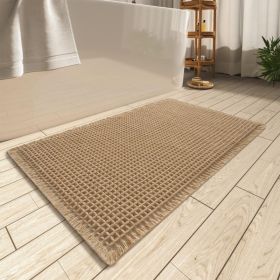 Waffle Bath Mat, Super Absorbent Non Slip Bath Mats For Bathroom Floor, Machine Washable Bathroom Rugs With Tassels, Rubber Backed Bathroom (Option: Brown)