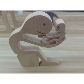 DIY Figurine Wood Dog Ornament Sculpture Home Decoration A Man A Dog Wood Sculpture Christmas Gifts Model Decor (Option: 3style)