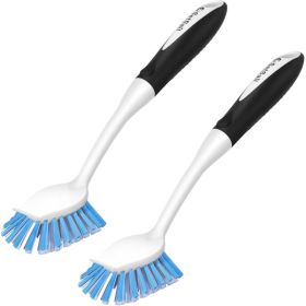 2 Pack Dish Brushes With Handles, Stiff Bristle Dish Scrubbers With Built In Scrapers For Cleaning Dishes, Pots, Pans & Kitchen Sink (Option: MULTI)